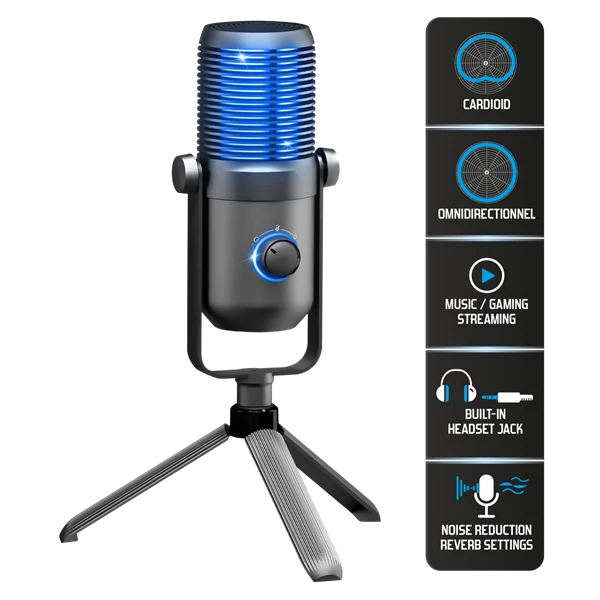 Spirit of Gamer Mikrofon - EKO 900 (USB, Cardioid, Omnidirekcionális, Beépített Jack csatlakozó, zajszűrés, fekete)