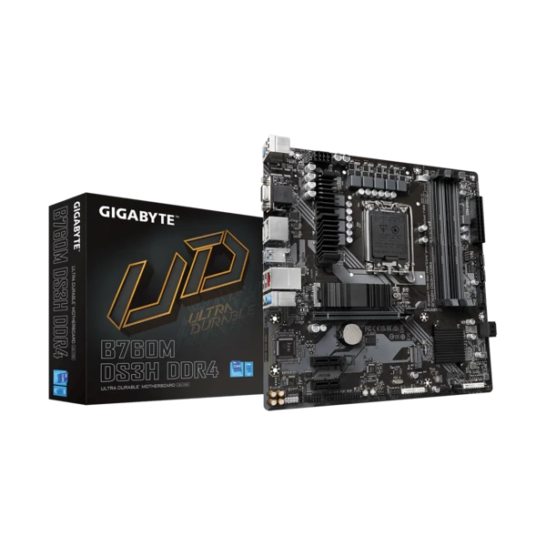 Gigabyte Alaplap - Intel B760M DS3H DDR4 s1700 (B760, 4xDDR4 3200MHz, DP/HDMI, 4xSATA3, M.2, 6xUSB2.0, 6xUSB3.1)