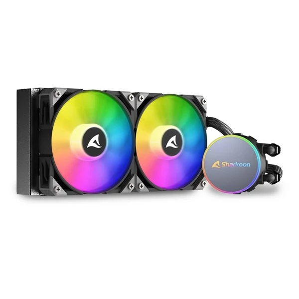 Sharkoon CPU vízhűtő - S70 RGB AIO 240mm (max. 35 dB (A); max. 131.93 m3/h; 2x12cm, A-RGB LED)