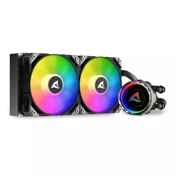 Sharkoon CPU vízhűtő - S80 RGB AIO 240mm (max. 35 dB (A); max. 131.93 m3/h; 2x12cm, A-RGB LED, fekete)
