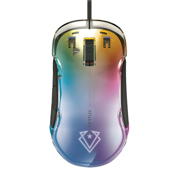 Vertux PHOENIX Gamer Egér - Vezetékes, Optikai, RGB LED, 5 gomb, 12000 DPI, Átlátszó