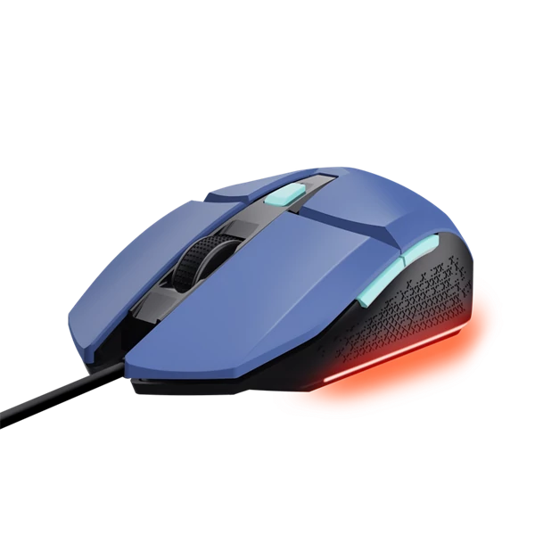 Trust Egér Gamer Vezetékes - GXT109 Felox (Optikai érzékelő; max6400DPI; 6 gomb; LED; Akkumulátor; kék)