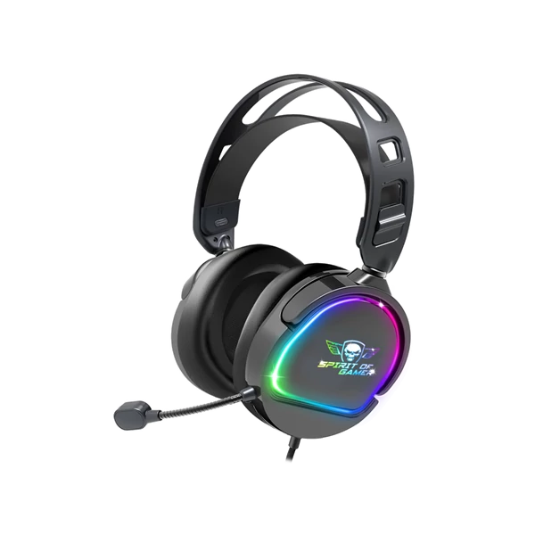 Spirit of Gamer Fejhallgató - PRO-H6 RGB Black (MultiPlatform, mikrofon, 3.5mm jack, hangerőszabályzó, 2m kábel, fekete)