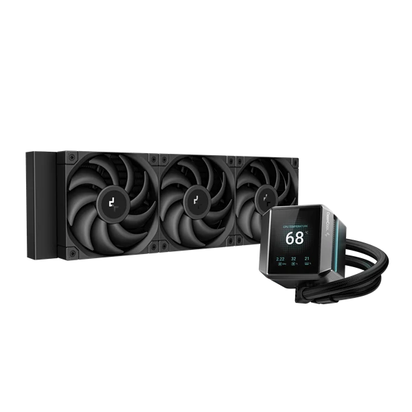 DeepCool CPU vízhűtő - MYSTIQUE 360 (max 21dB; max. 123,09 m3/h; 3x12cm, LED kijelző, fekete)