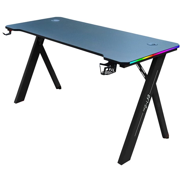 The G-Lab K-DESK-SULFUR gamer asztal (120x60cm, fém, pohártartó, fejhallgatótartó, fekete, RGB LED)