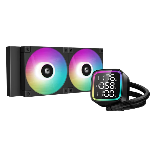 DeepCool CPU Vízhűtés - LD240 (max 21dB; max. 122,39 m3/h; 2x12cm, LED kijelző, fekete)