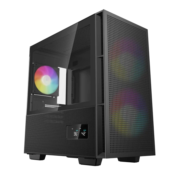 DeepCool Számítógépház - CH360 DIGITAL (fekete, 2x14cm +1x12 venti, Mini-ITX / Micro-ATX, 1xUSB3.0, A-RGB, fekete)