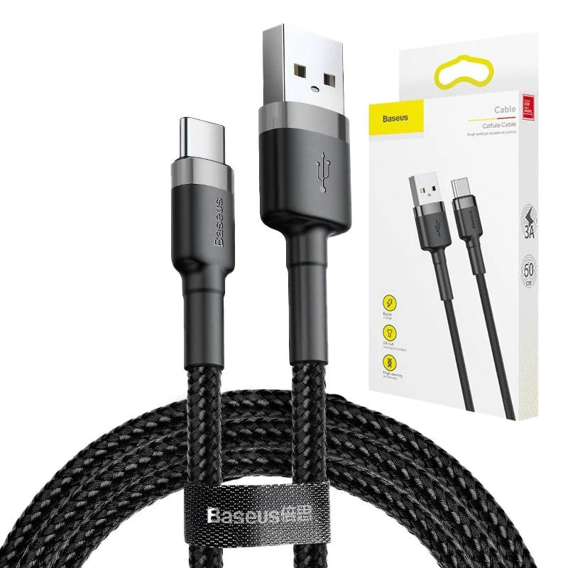 Baseus Cafule 2A USB-A - USB-C adat- és töltőkábel, 3 méter (szürke-fekete)
