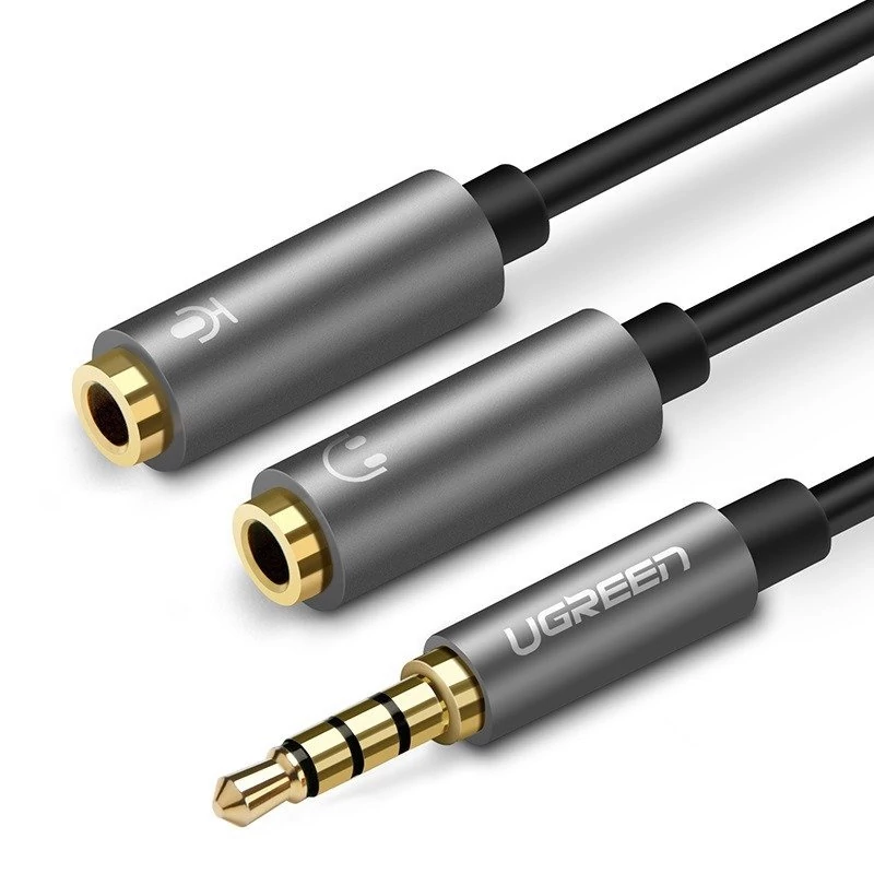 UGREEN 3,5 mm-es AUX audio elosztó kábel, 20 cm, fekete-szürke