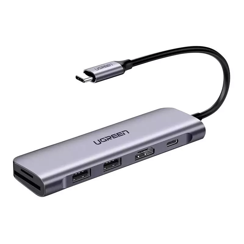 UGREEN CM195 6 az 1-ben USB-C Hub 2x USB 3.0, HDMI, SD/microSD, 100W (szürke)