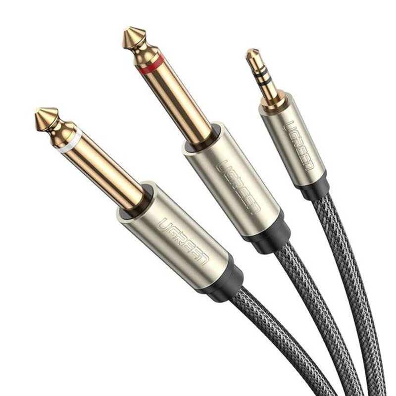 UGREEN AV126 3,5 mm-es Jack - 2x 6,35 mm-es Jack audiokábel, 5 méter (szürke)