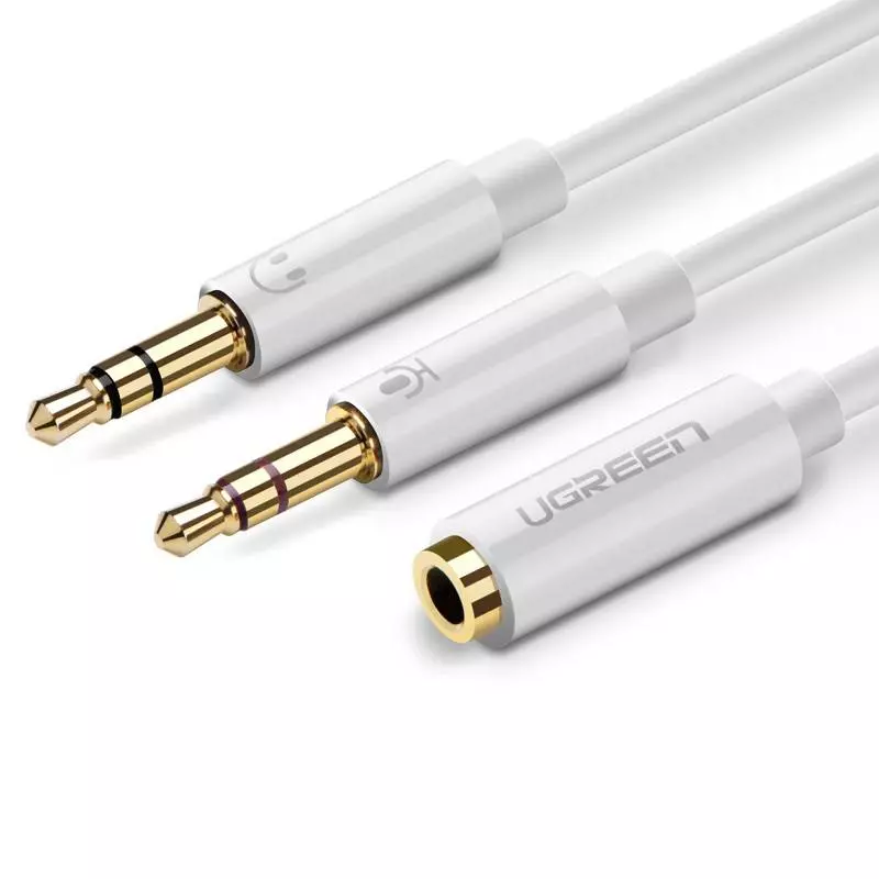 UGREEN AV140 3,5 mm-es mini jack audio elosztó kábel, 28 cm, fejhallgató + mikrofon, ABS (fehér)