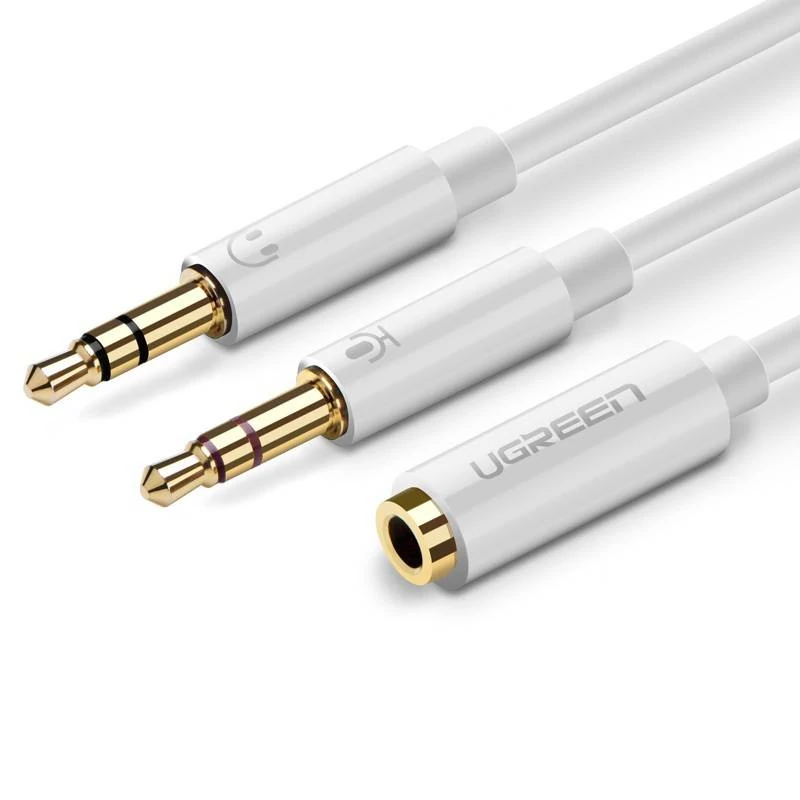 UGREEN AV140 3,5 mm-es mini jack audio elosztó kábel, 28 cm, fejhallgató + mikrofon, ABS (fehér)
