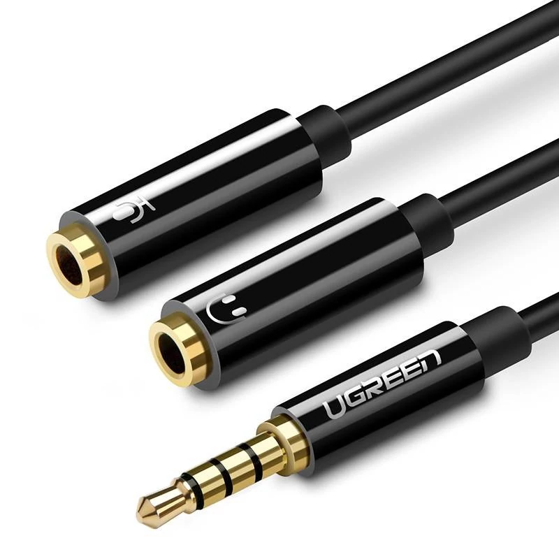 UGREEN AV141 3,5 mm-es jack audio elosztó kábel, 20 cm, fekete