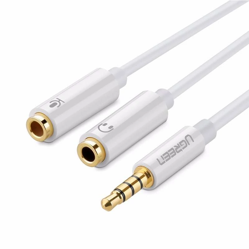 UGREEN AV141 3,5 mm-es AUX Mini Jack Fejhallgató-Mikrofon Y-elosztó (20 cm, Fehér)