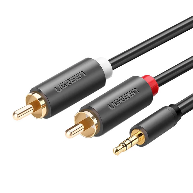 UGREEN AV102 2x RCA - 3,5 mm jack kábel, 1 méter, fekete
