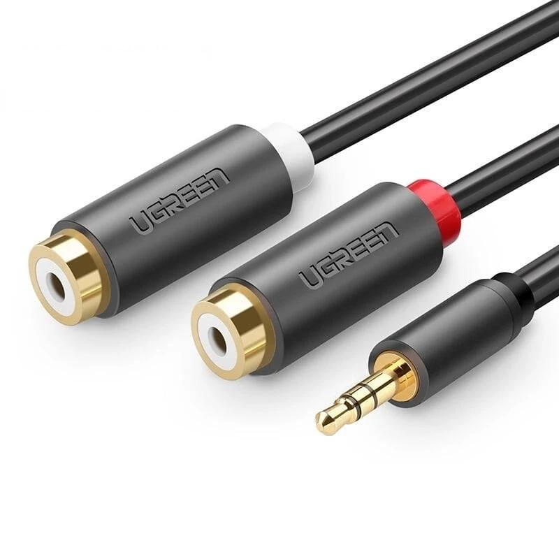 UGREEN AV109 3,5 mm Jack - 2x RCA kábel, 0,25 m, fekete