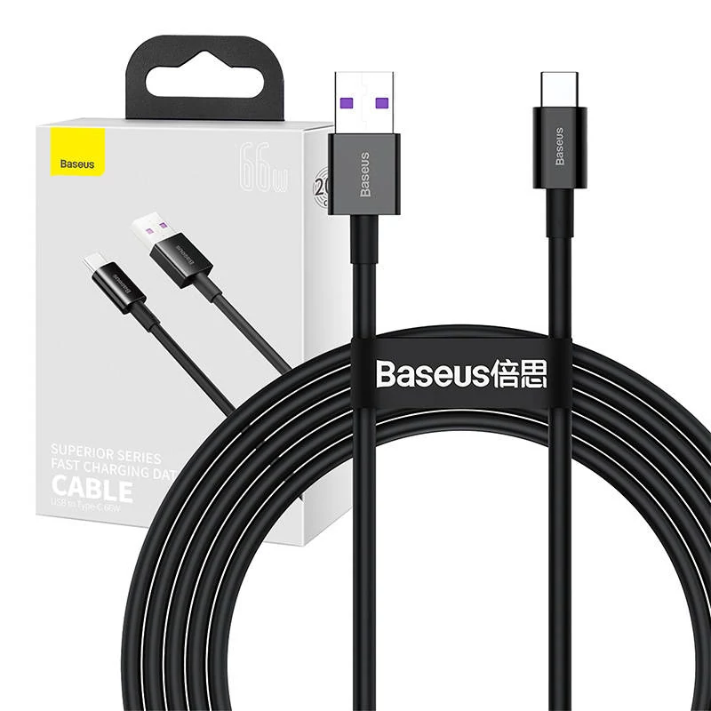 USB-USB-C Baseus Superior sorozatú kábel, 66 W, 2 m (fekete)