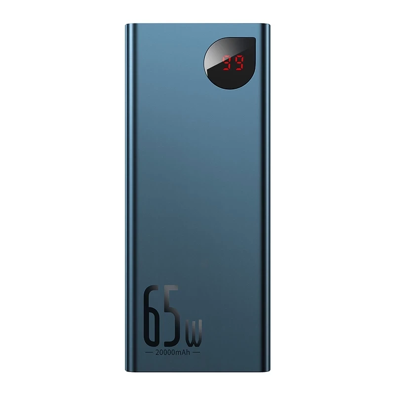 Baseus Adaman Metal 20000mAh Külső Akkumulátor, Gyors Töltéssel (PD, QC 3.0), 65W Teljesítménnyel, 2xUSB + USB-C + Mikro USB Csatlakozóval (Kék)