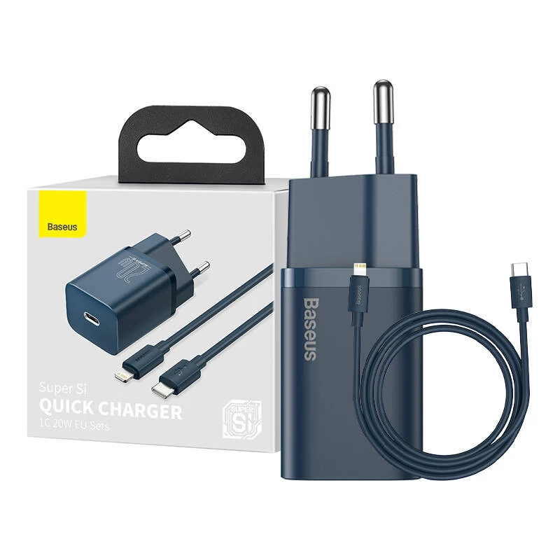 Baseus Super Si Quick Charger 1C 20W fali töltő 1 m-es USB-C-Lightning(kék)