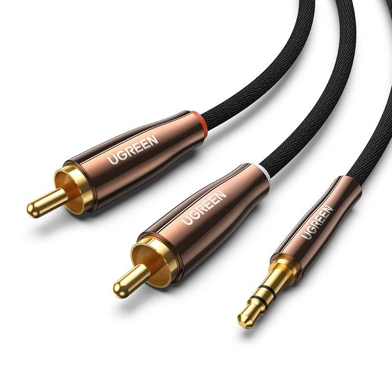 UGREEN AV170 2x RCA - 3,5 mm jack audio kábel, 2 méter, fekete