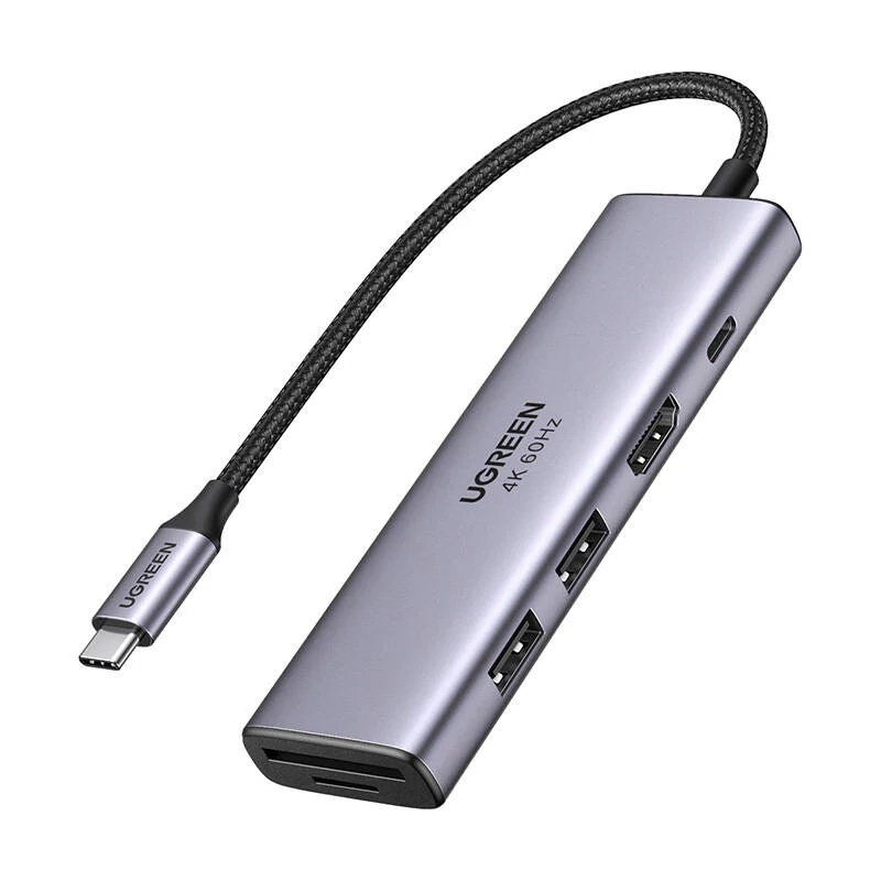 UGREEN CM511 5 az 1-ben Adapter - USB-C 2x USB, HDMI, USB-C, TF/SD (Szürke)