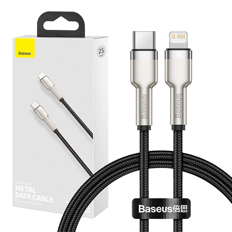 Baseus Cafule USB-C - Lightning adat- és töltőkábel, PD 20W, 0,25 méter (fekete)