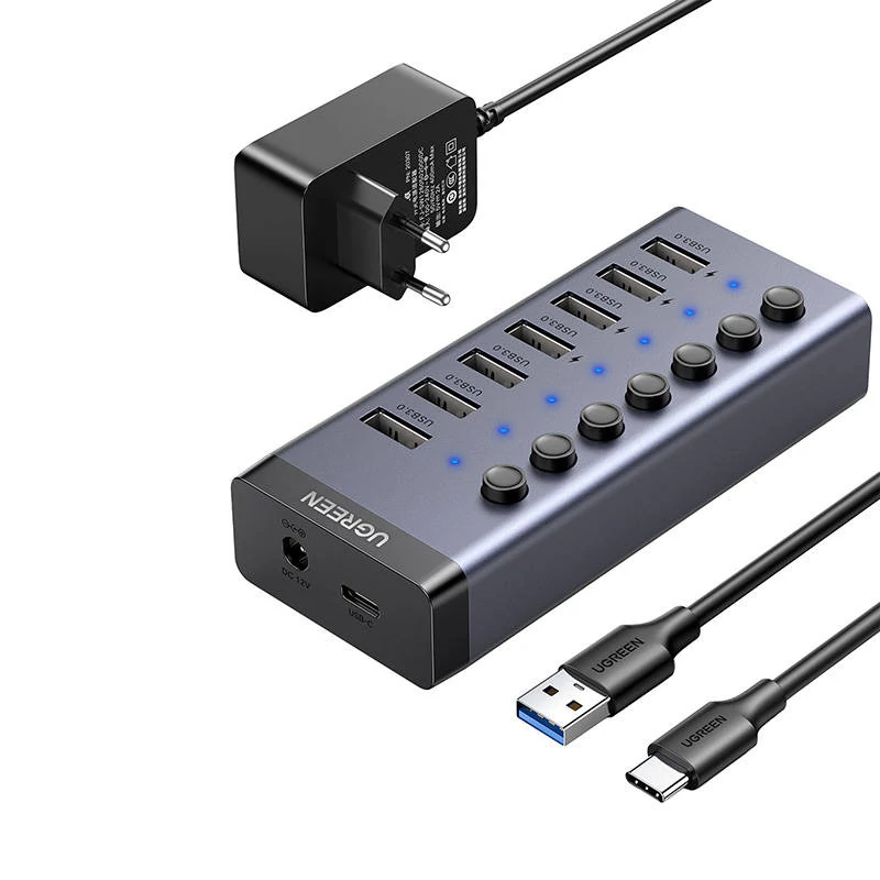 ​UGREEN CM481 7 az 1-ben USB-C, 7x USB-A 3.0, 12V, 2A  (fekete)