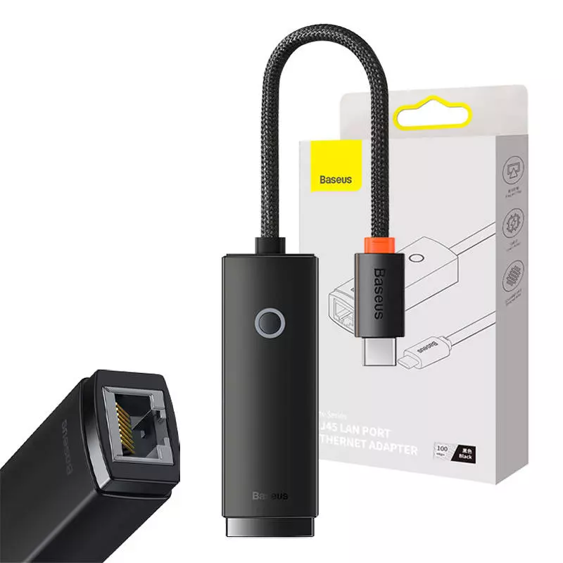 Baseus Lite sorozatú USB-C - RJ45 hálózati adapter (100 Mbps, fekete)