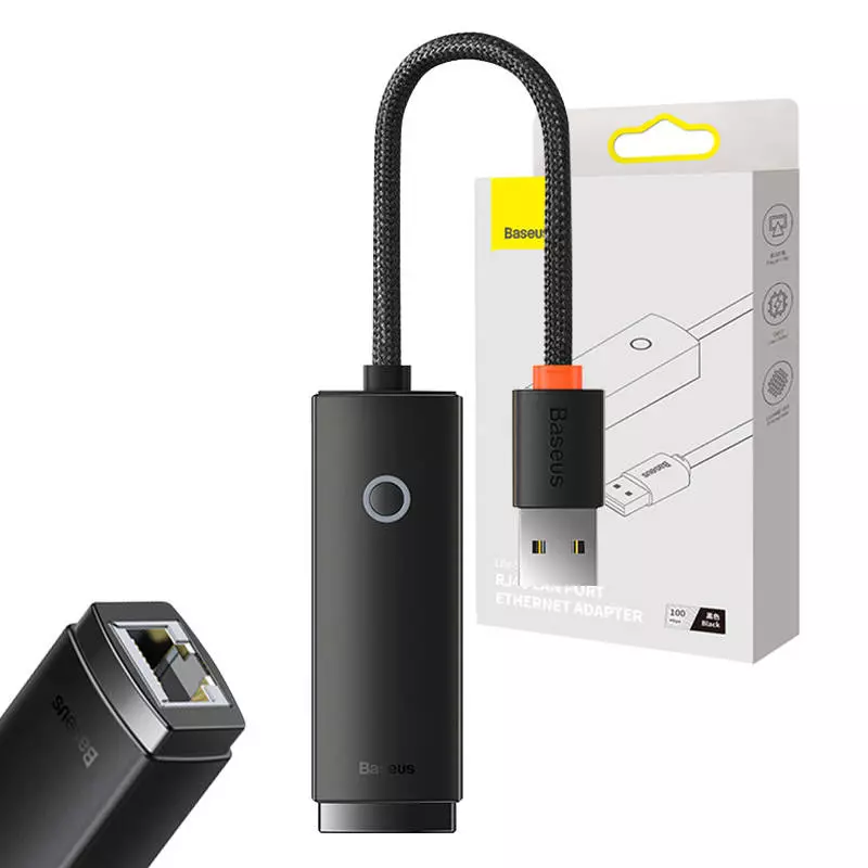 Baseus Lite sorozatú USB-RJ45 hálózati adapter, 100 Mbps (fekete)
