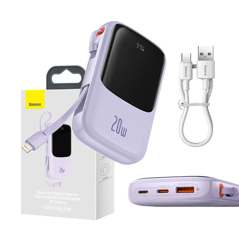 Baseus Qpow Pro Powerbank Lightning , USB-C és USB portokkal, 10000mAh , 20W (lila)