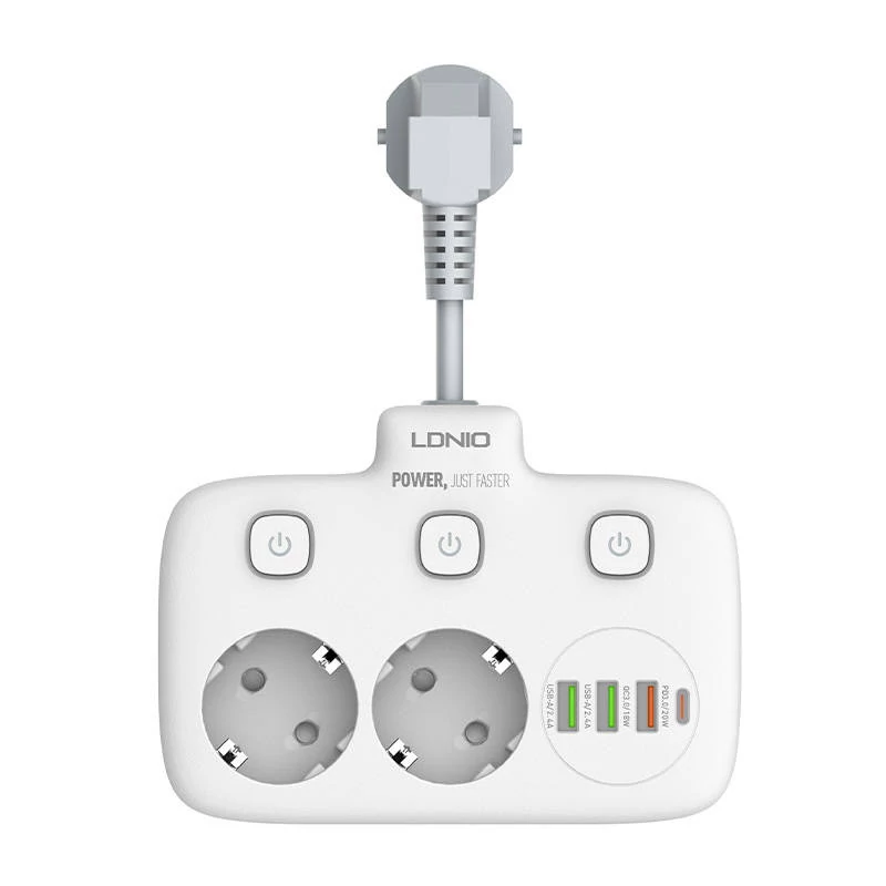 LDNIO SE2435 Hálózati elosztó 2 AC aljzattal, 3 USB-vel és 1 USB-C-vel (fehér)
