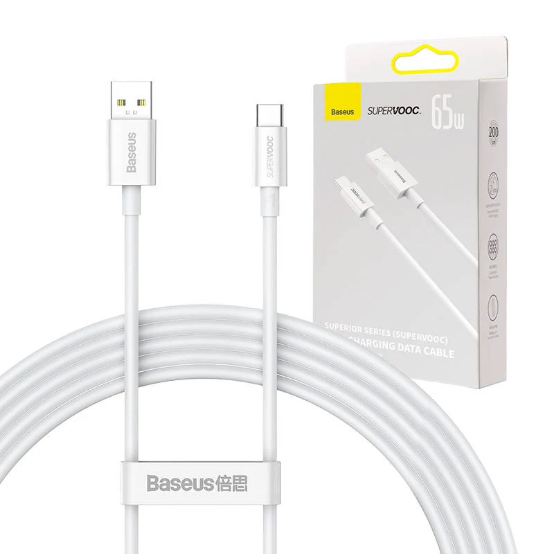 Baseus Superior Series  USB-C kábel 65W, PD, 2m (Fehér)