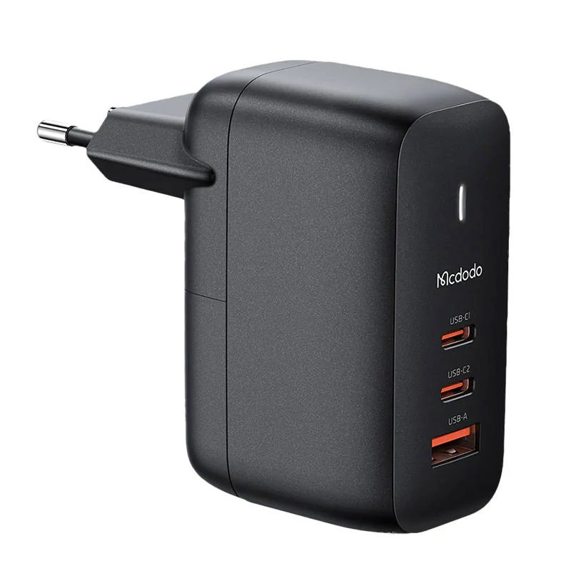 Mcdodo CH-0291 típusú 65 wattos GaN töltő, 2 db USB-C és 1 db USB-A csatlakozóval (fekete)