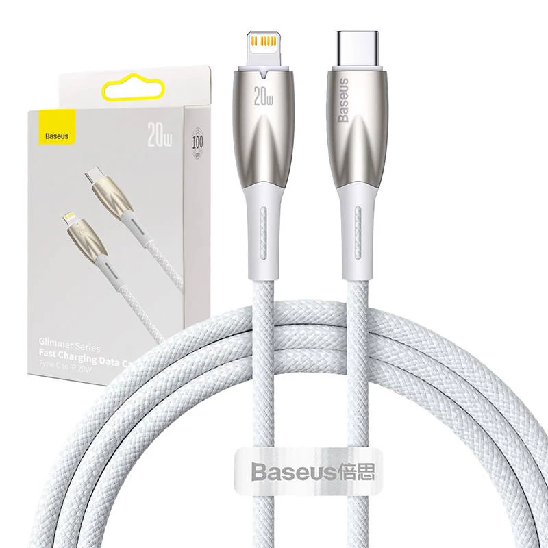 Baseus Glimmer USB-C - Lightning töltőkábel, 20W, 1m (fehér)