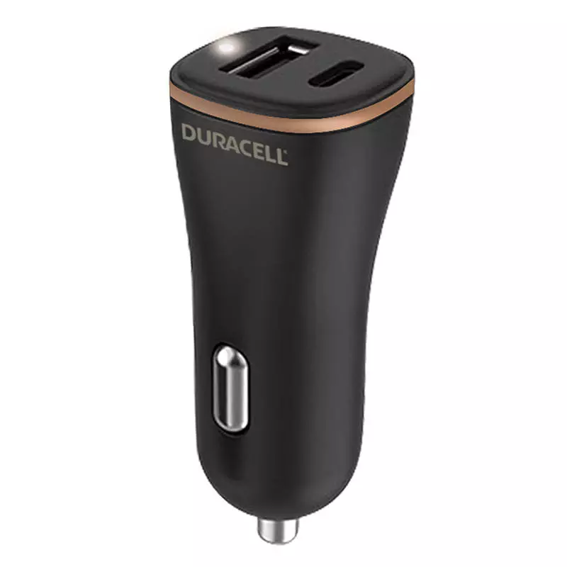 Duracell 27W-os USB-C és USB-A autós töltő (fekete)