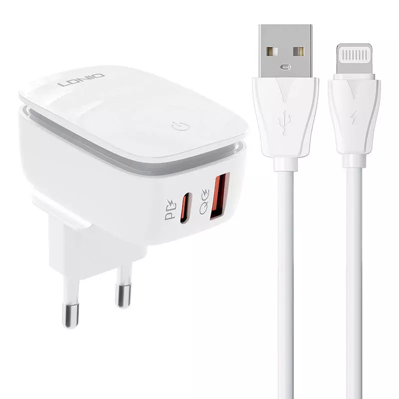LDNIO A2425C USB, USB-C Falitöltő és Lightning-kábel