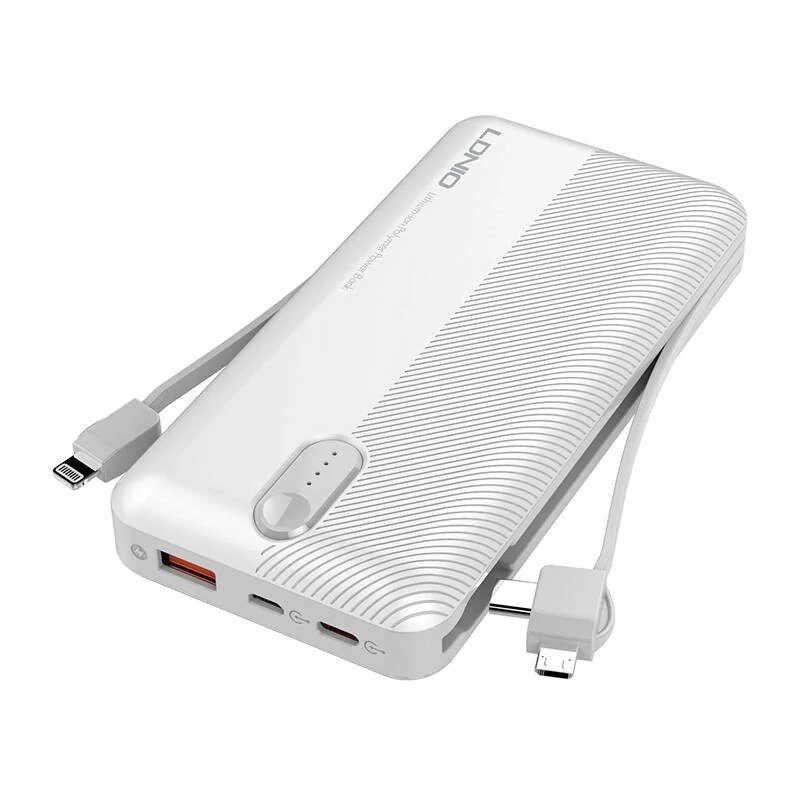 LDNIO PL1013 Powerbank 10000mAh + 3 az 1-ben Kábellel (Fehér)