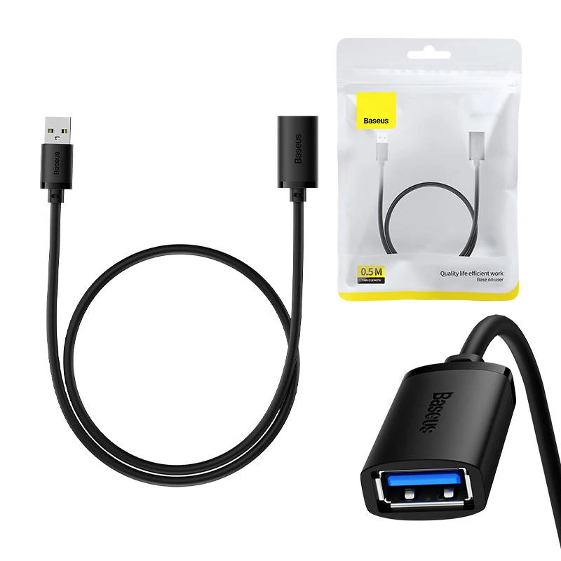 Baseus AirJoy sorozatú USB 3.0 hosszabbító kábel, 0,5 méter, fekete