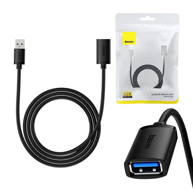 Baseus AirJoy sorozatú USB 3.0 hosszabbító kábel, 1,5 m (fekete)
