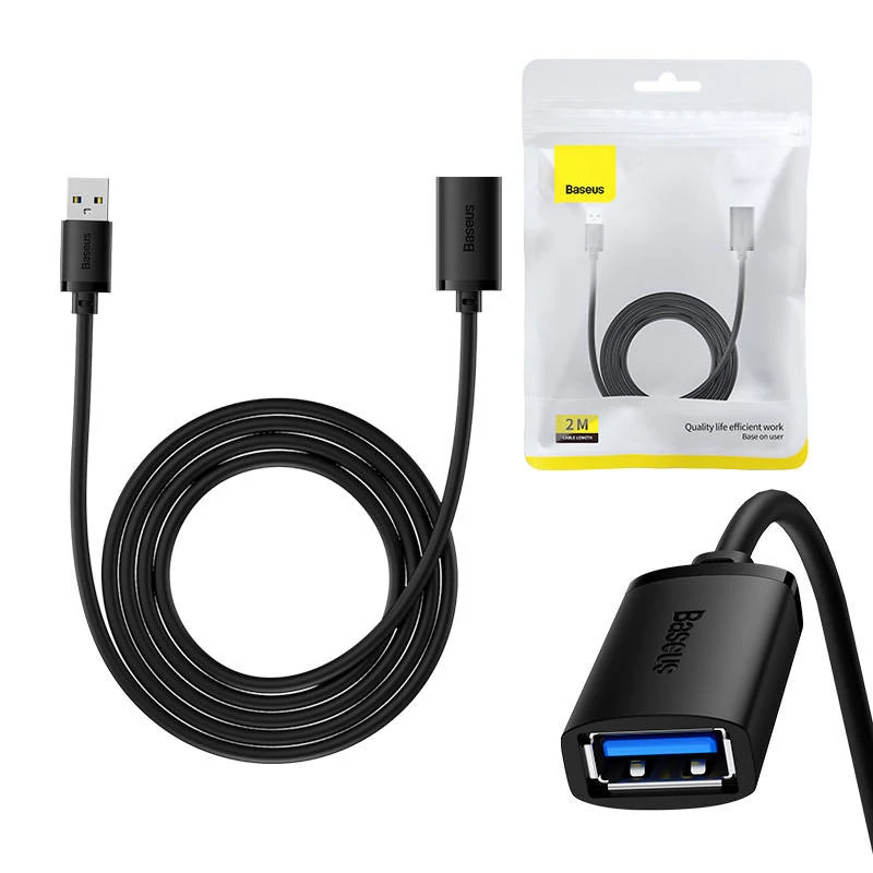 Baseus AirJoy sorozatú USB 3.0 hosszabbító kábel, 2 m, fekete