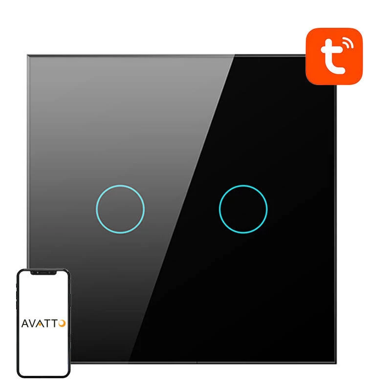 Avatto TS02-EU-B2 2-utas WiFi okos villanykapcsoló (fekete)