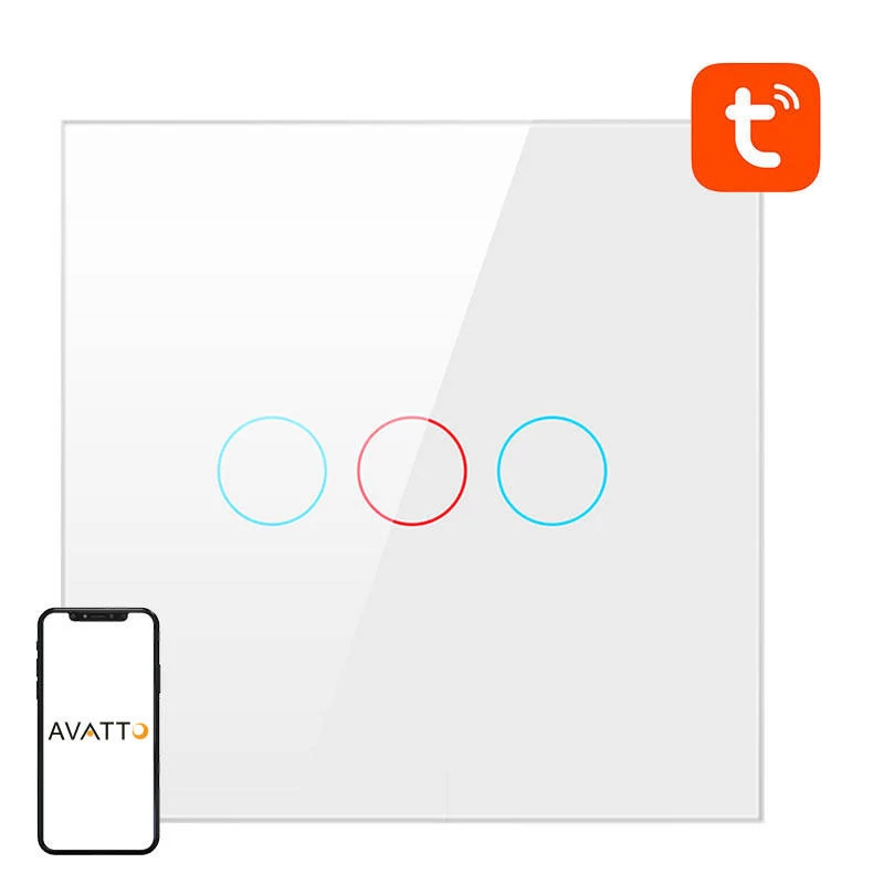 Avatto TS02-EU-W3 WiFi Okos Fali Kapcsoló Három Áramkörre (Fehér)