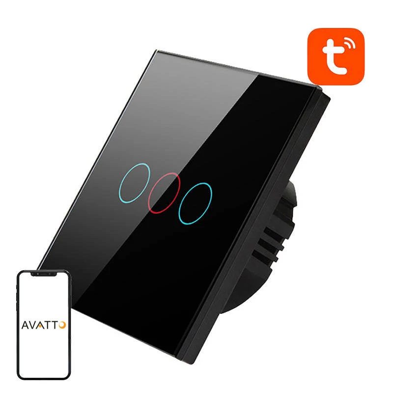 Avatto TS02-EU-B3 WiFi Okos Fali Kapcsoló Három Áramkörre (Fekete)