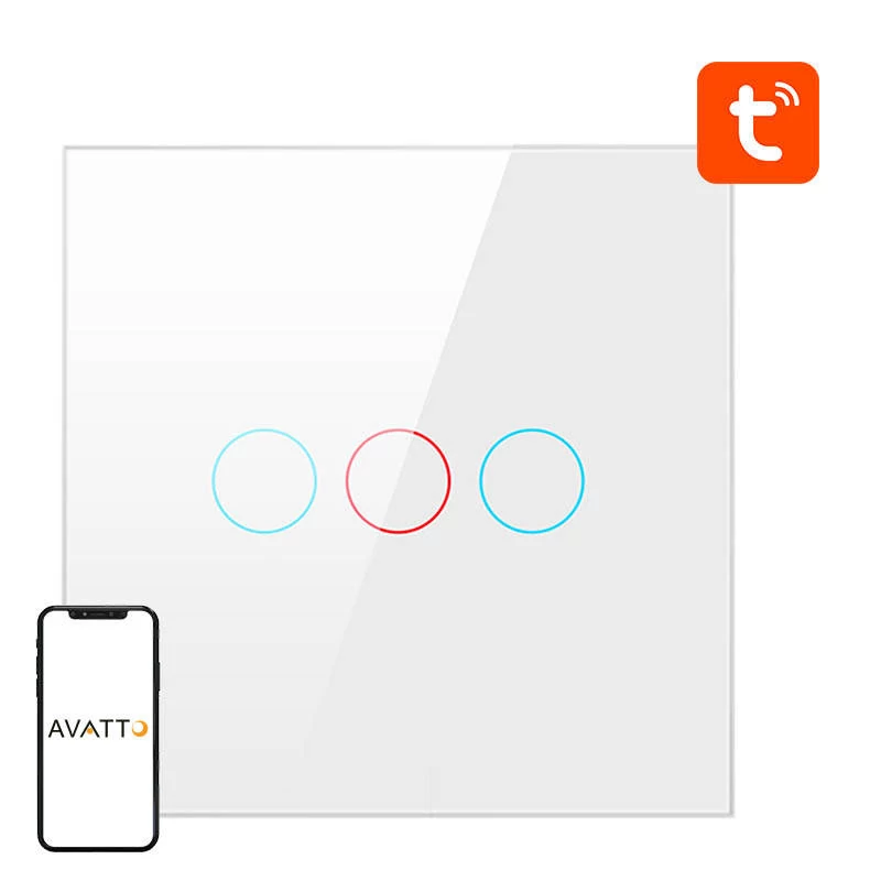 Avatto ZigBee  Okos villanykapcsoló  ZTS02-EU-W3 3 utas TUYA (fehér)