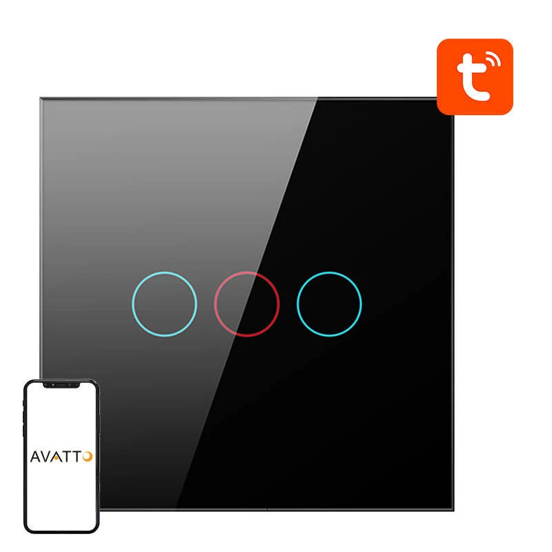 Avatto ZTS02-EU-B3 ZigBee Háromutas Okos Fali Kapcsoló (Fekete)