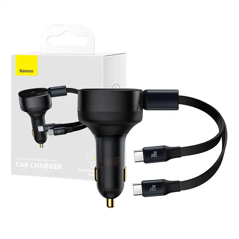 Baseus Enjoyment Autós Töltő USB-C Kábellel, 33W (Fekete)