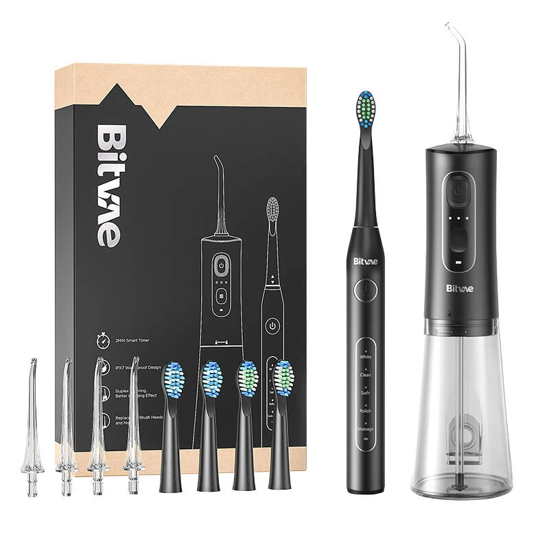 Bitvae D2+C2 szónikus fogkefe hegyekkel és szájzuhannyal (fekete)