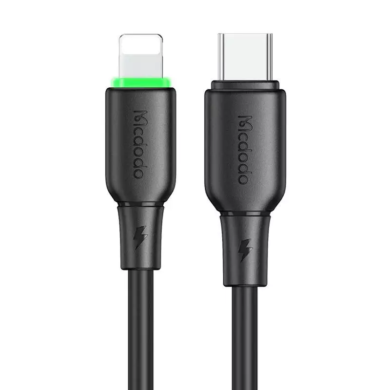 Mcdodo CA-4761 USB-C - Lightning kábel LED fénnyel, 1,2 m (fekete)