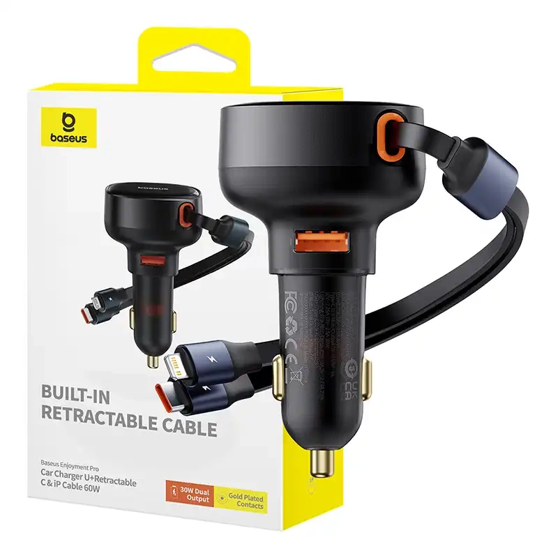 Baseus Enjoyment USB Autóstöltő USB-C és Lightning Dugóval, 60W (fekete)